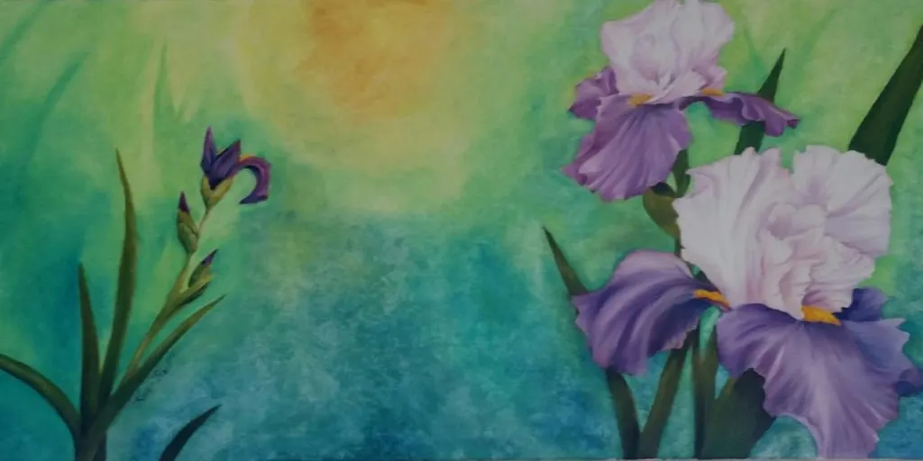 PURPLE FLOWERS PAINTING - Purple Irises in oils on canvas - by Karen Black - Artist, Art Instructor-Studio K, PURPLE FLOWER DRAWINGS - #PurpleFlowers #ArtPrompt #PurpleFlowerDrawings #DigitalPurpleFlowers #SharpieDrawings #SusannaHolman #iCreateDaily #iArtDaily