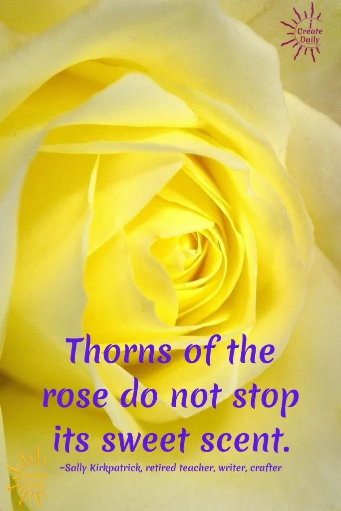 “Thorns of the rose do not stop it's sweet scent.”
~Sally Kirkpatrick, retired teacher, writer
